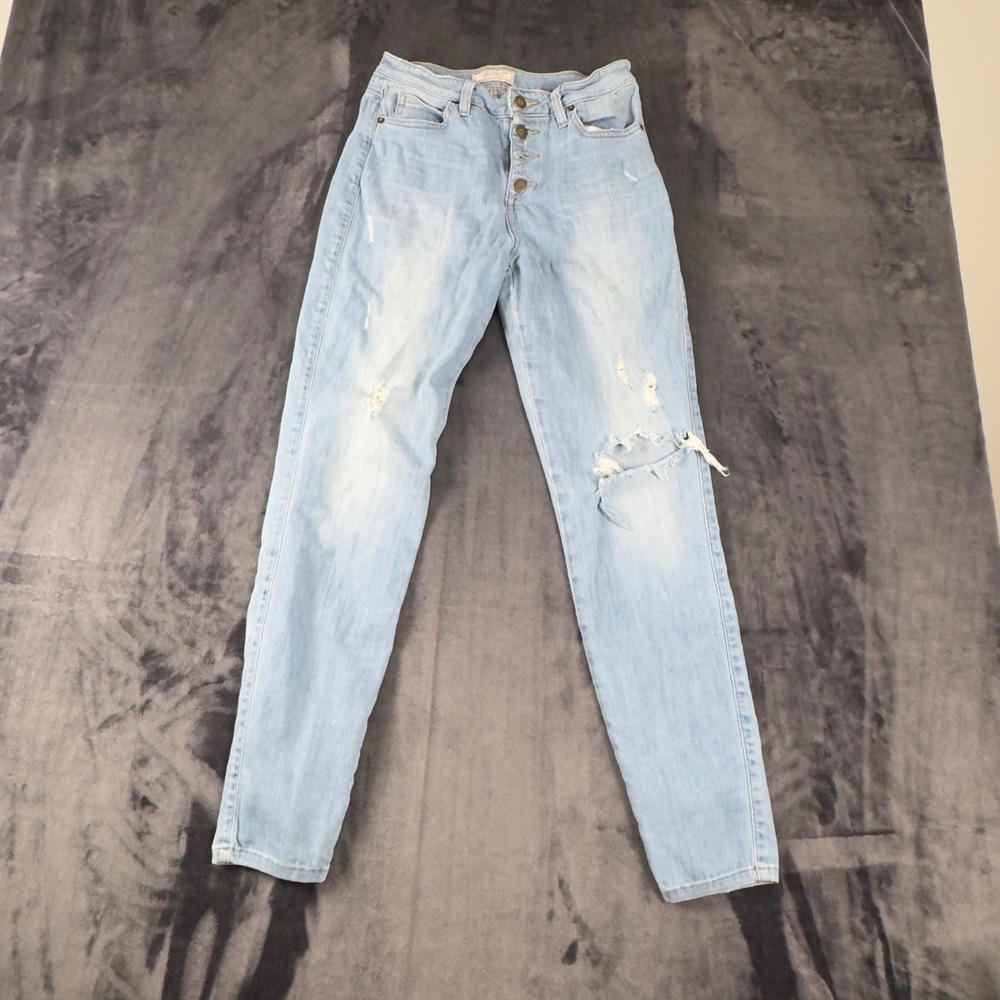 Guess Skinny Jeans Womens 27 Light Blue Distressed Button Fly W41A72D0I60